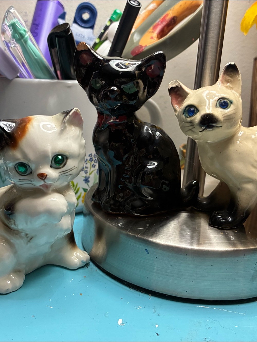 Vintage Cat 1970’s Cream and Black Ceramic Animal Figurine - Decorative Home Art
